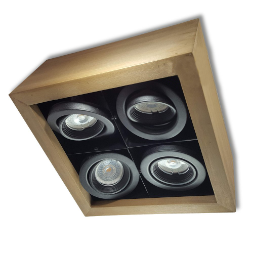 Plafon cuadrado 4x50 dicroico gu10 madera clara